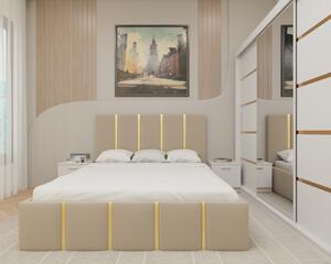 Dormitor MILANO Tapitat, 250X200 Alb cu oglinda, Somiera Rabatabila