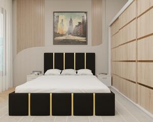 Dormitor MILANO Tapitat, 250X200 AlbSonoma fara oglinda, Somiera Rabatabila