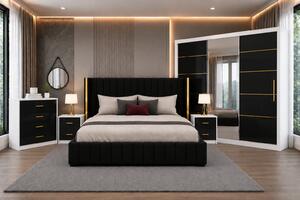Set Dormitor Golden mdf lucios cu Somiera Rabatabila si lada, dressing 250x200