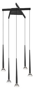 Viokef Lampă suspendată LED Rina, negru/transparent, Ø 51 cm, metal, 5 becuri., Negru, Camera de zi / sufragerie, Metal, Modern