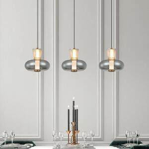 Viokef Lampă suspendată LED Sire, lungime 92 cm, sticlă fumurie/bronz, 3 becuri., Gri, Camera de zi / sufragerie, Metal
