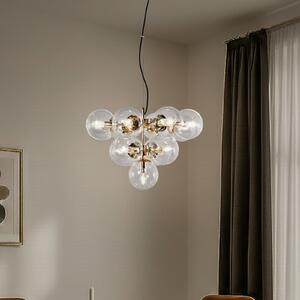 Domiluce Lampa suspendată Zumba, sticlă/metal, auriu/transparent, 13 flăcări, reglabil, Auriu / Alamă, Camera de zi / sufragerie, Metal, Modern, Pandantiv cu flacără multiplă