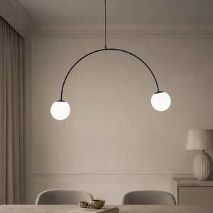 Domiluce Lampă suspendată Nova, sticlă/metal, negru/alb, cu 2 becuri, reglabil, Negru, Camera de zi / sufragerie, Metal, Modern, Pandantiv cu flacără multiplă
