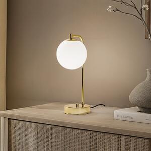 Domiluce Lampa de masă Rico, sticlă/metal, auriu/alb, înălțime 36 cm, Auriu / Alamă, Camera de zi / sufragerie, Metal, Modern, Umbră de masă