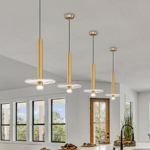 Viokef Lampă suspendată LED Leandros auriu Ø 40 cm piatră artificială/metal, Auriu / Alamă, Camera de zi / sufragerie, Metal