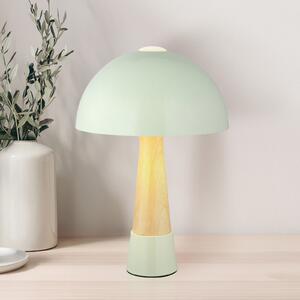 Globo Lampa de masă Paulin, verde/aspect lemn, metal, 37 cm, E27, Verde, dormitor, Metal, Scandinavă