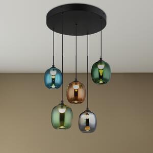 Globo Lampă suspendată LED Minara, 5 becuri, Ø 43 cm, colorată, sticlă, reglabil, Multicolor, Camera de zi / sufragerie, Metal, Modern