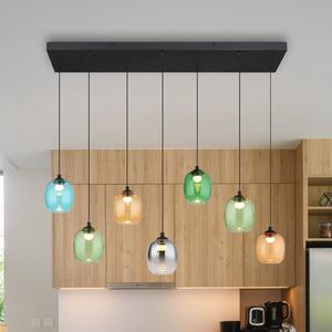 Globo Lampă suspendată LED Minara, 7 becuri, lungime 102 cm, colorată, sticlă, reglabil, Multicolor, Camera de zi / sufragerie, Metal, Modern