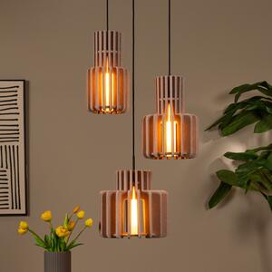Lucide Lampă suspendată Rollo, taupe, Ø 50 cm, țesătură/metal/sticlă, 3 becuri., reglabil, Bej, Camera de zi / sufragerie, Țesătură / Textil