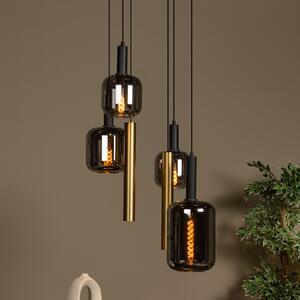 Lucide Lampă suspendată Joanet, Ø 65 cm, fum/alamă Sticlă/metal 6 becuri., reglabil, Gri, Camera de zi / sufragerie, Sticlă