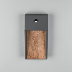 Trio Lighting Lampă de exterior cu senzor LED SALMON, aspect lemn, înălțime 33 cm IP44, Lemn, Aluminiu, Modern, Soclu de perete jos