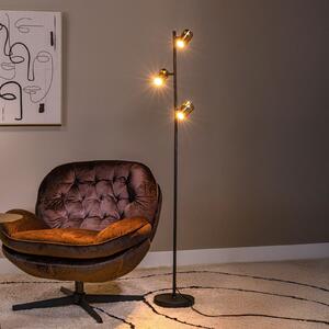 Lucide Lampadar Upton, înălțime 154 cm, negru/gri fum, 3 becuri., Negru, Camera de zi / sufragerie, Sticlă, Modern