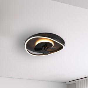 Reality Leuchten Ventilator LED Sortland, DC, silențios, 50 cm, CCT, telecomandă, reglabil, Negru, Camera de zi / sufragerie, Metal, Modern