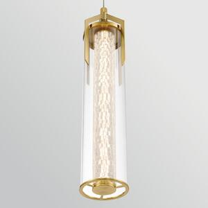 Quintiesse Lampă suspendată LED ESPADA, auriu periat, Ø 15 cm metal/sticlă, reglabil, Auriu / Alamă, Camera de zi / sufragerie, Aluminiu, Modern