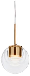 Kdln Lampă suspendată LED Dew, culoare alamă, 1 bec, Ø 11 cm, reglabil, Auriu / Alamă, Bucătărie, Sticlă, Design