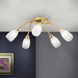 ORION Plafonieră CARLA, culoare alamă, Ø 60 cm metal/sticlă 5 becuri., reglabil, Auriu / Alamă, Camera de zi / sufragerie, Metal, Antichitate, Plafon semicircular cu spațiere