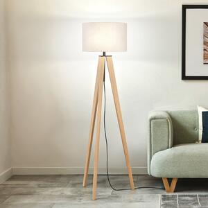 FISCHER & HONSEL Lampadar SHINE-WOOD, nisip/negru/stejar Înălțime 164 cm 3 x E27, Bej, Camera de zi / sufragerie, Țesătură / Textil, Tripod
