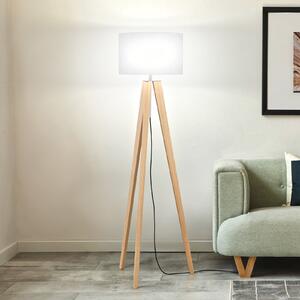 FISCHER & HONSEL Lampadar SHINE-WOOD, alb/nichel/stejar, înălțime 164 cm 3 x E27, Alb, Camera de zi / sufragerie, Țesătură / Textil, Tripod