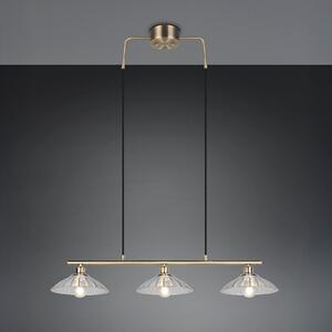 Reality Leuchten Lampă suspendată Eluna, transparentă/alamă veche, 100 cm sticlă/metal 3 becuri., reglabil, Bronz / Alamă Veche, Camera de zi / sufragerie, Metal