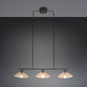 Reality Leuchten Lampă suspendată Eluna, chihlimbar/negru, 100 cm, sticlă/metal, 3 becuri., reglabil, Negru, Camera de zi / sufragerie, Metal
