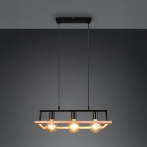 Reality Leuchten Lampă suspendată Bano, lemn/negru, lungime 58 cm, metal, 3 becuri., reglabil, Negru, Camera de zi / sufragerie, Metal, Modern