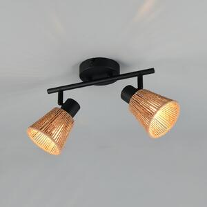 Reality Leuchten Plafonieră Natrel, negru/maro, lungime 41 cm, 2 becuri, metal, reglabil, Negru, Camera de zi / sufragerie, Metal, Modern, Plafon cu flacără multiplă