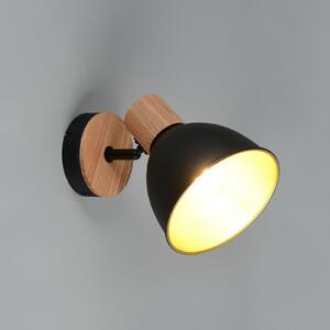 Reality Leuchten Plafonieră Delume, negru, Ø 15 cm, 1 bec, metal/lemn, reglabil, Negru, Camera de zi / sufragerie, Metal, Scandinavă