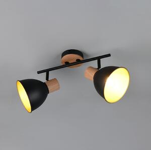Reality Leuchten Plafonieră Delume, negru, lungime 49 cm, 2 becuri. Metal/lemn, reglabil, Negru, Camera de zi / sufragerie, Metal, Scandinavă, Plafon cu flacără multiplă