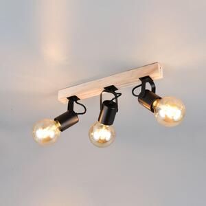Reality Leuchten Plafonieră Lynar, negru, lemn, metal, lungime 42 cm, 3 becuri., reglabil, Negru, Camera de zi / sufragerie, Metal, Modern, Plafon cu flacără multiplă