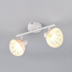 Reality Leuchten Plafonieră Calvi, albă, ratan natural, lungime 40 cm, 2 becuri., reglabil, Alb, Camera de zi / sufragerie, Metal, Plafon cu flacără multiplă