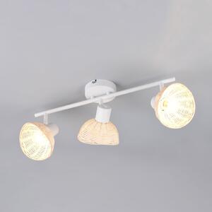 Reality Leuchten Plafonieră Calvi, albă, ratan natural, lungime 59 cm, 3 becuri., reglabil, Alb, Camera de zi / sufragerie, Metal, Plafon cu flacără multiplă