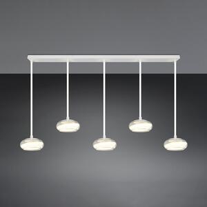 Trio Lighting Lampă suspendată LED Tarsia, alb mat, lungime 161 cm, sticlă, 5 becuri., reglabil, Alb, Camera de zi / sufragerie, Sticlă, Modern