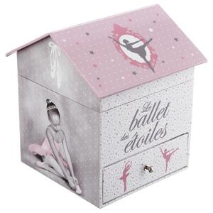 Cutie de bijuterii roz, cu poster balerina, 14 x 14,5 x 16 cm
