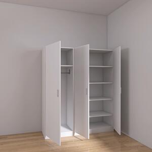 Dulap 3 usi cu rafturi si bara haine, H200 x A50 x L120 cm, Culoare Alb, Pal 18mm