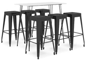 Set mobilier de bar, 7 piese, alb și negru