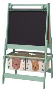 Tablă pentru copii 3 în 1 AIYAPLAY cu 2 containere, șevalet de artă din lemn pentru copii 3-8 ani, 54x46,5x93cm, de culoare verde | Aosom Romania