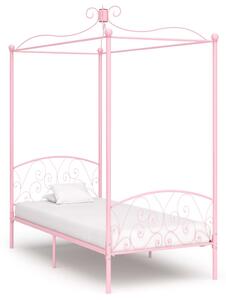 Cadru de pat cu baldachin, roz, 100 x 200 cm, metal