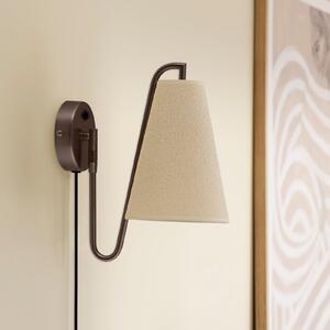 Globen Lighting Aplică de perete Lou, bronz/alb, Ø 14 cm, ștecher, Bronz / Alamă Veche, Camera de zi / sufragerie, Țesătură / Textil, Design, Perete rotund
