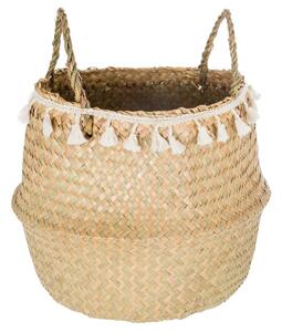 Coș decorativ, iarbă de mare, țesut, Ø 31 cm, cu franjuri