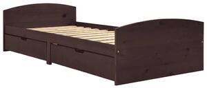 Cadru de pat cu 2 sertare, maro închis, 90x200 cm, lemn de pin