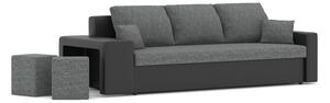 BAHAMA canapea pat 2 tabureți, țesătură PRO, stocare taburet pe stânga, culoare - cenușiu / negru