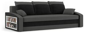 HEWLET canapea pat cu raft, țesătură normală, umplere spumă, raft pe stânga, gri / negru