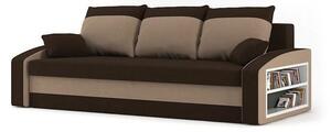 HEWLET canapea pat cu raft, țesătură normală, umplere spumă, raft pe dreapta, maro / cappuccino