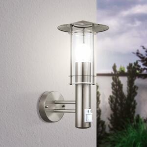 EGLO Lampă de exterior Lisio, culoare oțel inoxidabil, înălțime 36 cm, senzor, Metalic, Sticlă