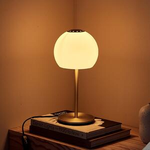 FRANDSEN Lampa de masă Ball Glass, gri nisip, sticlă, 37 cm, E14, Bej, Camera de zi / sufragerie, Sticlă, Design