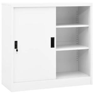 Dulap de birou cu ușă glisantă, alb, 90x40x90 cm, oțel