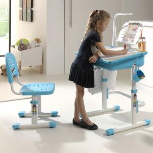 Vipack Birou reglabil copii „Comfortline 301” cu scaun, alb/albastru CLBU30107