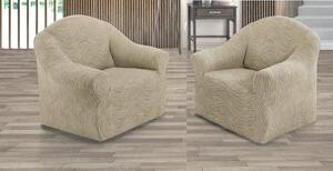 Set 2 huse elastice pentru fotolii, fara volanas, cu model Jacquard Bej deschis in dungi