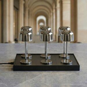 Lucande Lampă de masă cu LED și baterie reîncărcabilă Quill, crom, 6 bucăți, stație de, reglabil, Metalic, Camera de zi / sufragerie, Aluminiu, Modern