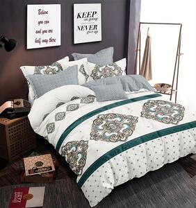 Lenjerie de pat pentru o persoana cu husa elastic pat si fata perna dreptunghiulara, Dafina, bumbac mercerizat, multicolor